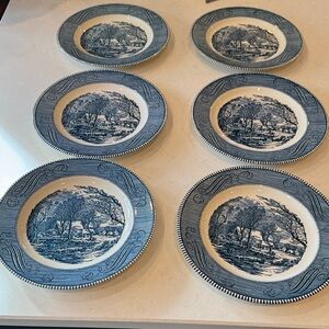 Scenic Blue and White Dinner Plate Set 6 qty